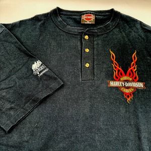 Harley-Davidson Mens XL Henley Button Short Sleeve Farmington Hills, Mi 90s  675